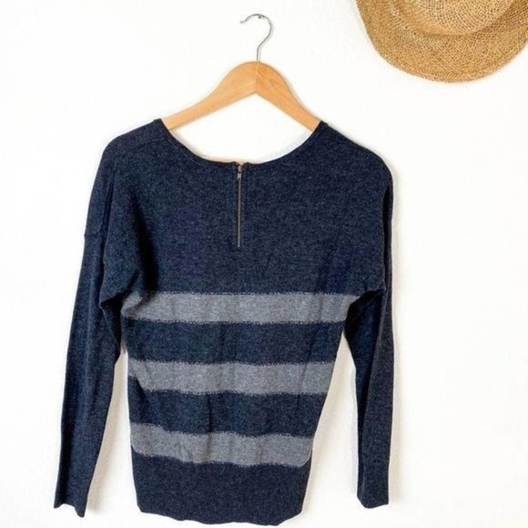 LOFT Gray Striped Metallic Crew Zip Sweater SP Small Petites - Picture 6 of 6